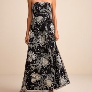 Lulus Tisdale Black And Silver Embroidered Strapless Maxi Dress - Size XS NWT
